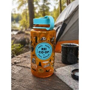 REI Co-op Nalgene Water Bottle 32oz Wide Mouth Amber Heritage Graphics